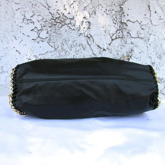 Black faux leather gold tone chain tote 15"X14"X5" - Picture 6 of 7